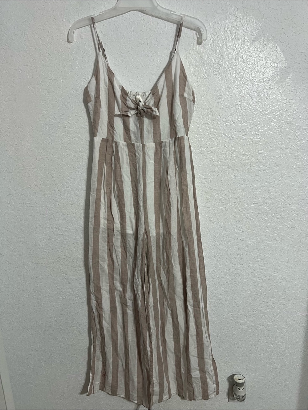 Mahima Women Striped White/Beige Size M Ajustable Straps Jumpsuit  #157